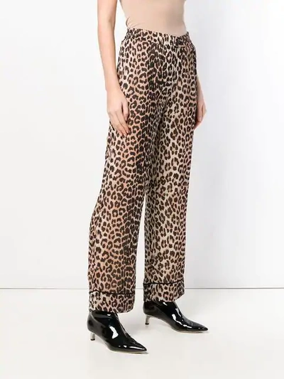 Shop Ganni Leopard Print Straight Trousers In Neutrals