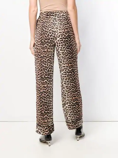 Shop Ganni Leopard Print Straight Trousers In Neutrals