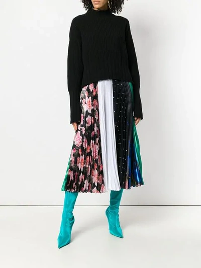 Shop Msgm Print Mix Pleated Skirt In 99 Nero