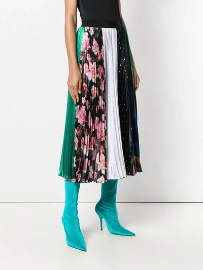 Shop Msgm Print Mix Pleated Skirt In 99 Nero