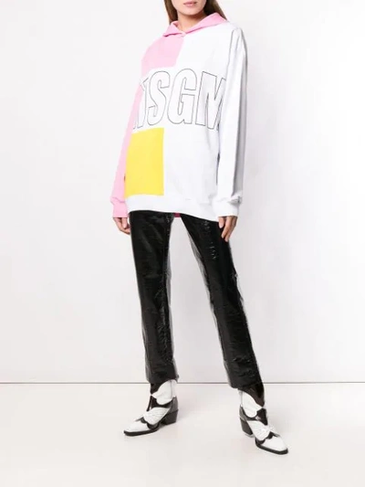 Shop Msgm Colour Block Hoodie In White