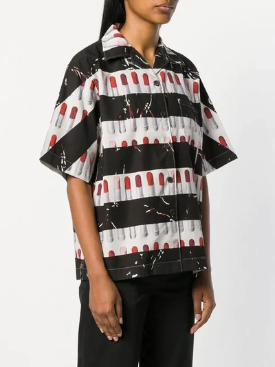 Shop Prada Striped Lipstick Print Board Shirt In Black