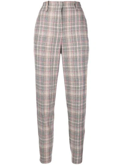 Shop Pinko Plaid Tapered Trousers In Neutrals
