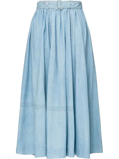 Shop Prada Long Denim Skirt In F0bau Sky Blue