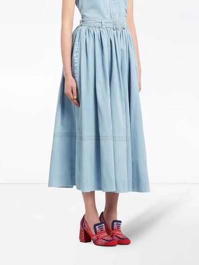 Shop Prada Long Denim Skirt In F0bau Sky Blue
