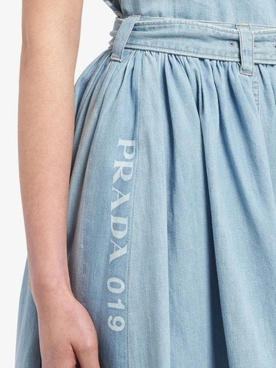 Shop Prada Long Denim Skirt In F0bau Sky Blue