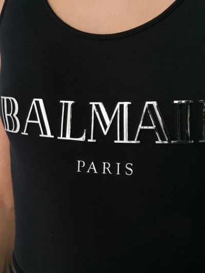 Shop Balmain Logo Printed Bodysuit In Eac Noir/argent