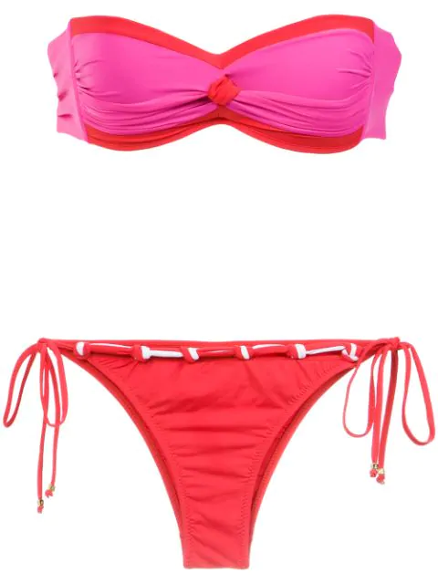 red strapless bikini