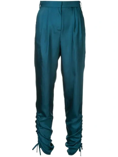 Shop Tibi Mendini Twill Shirred Pants In Blue