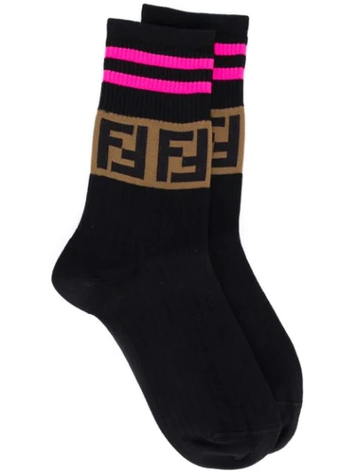 Shop Fendi Ff Logo Socks - Black