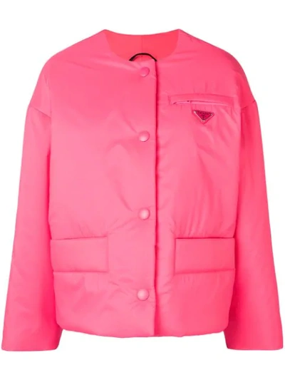 Shop Prada Collarless Puffer Jacket In Pink