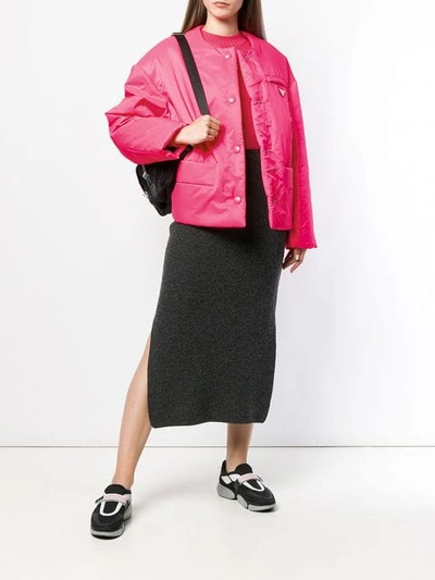 Shop Prada Collarless Puffer Jacket In Pink