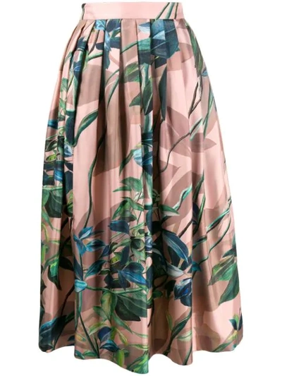 Shop Agnona Pleated Floral Print Skirt In Pink