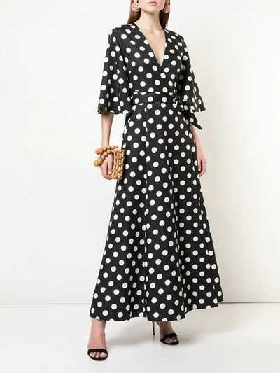 Shop Rebecca De Ravenel Polka Dot Wrap Dress In Black
