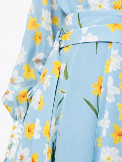 Shop Andrew Gn Floral Print Belted Dress - Blue