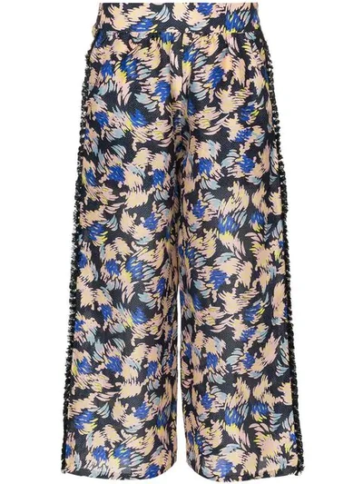 Yuna print silk linen-blend cropped trousers
