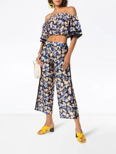 Yuna print silk linen-blend cropped trousers