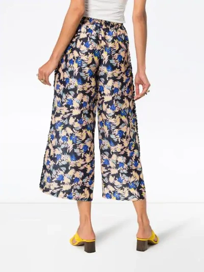 Yuna print silk linen-blend cropped trousers