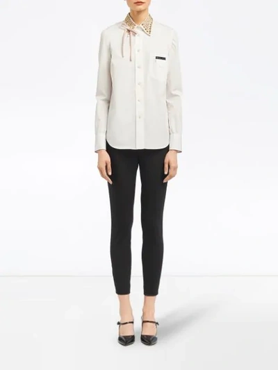 Shop Prada Studded Collar Shirt In White