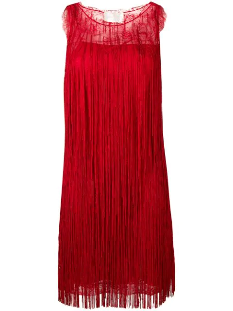 Alberta Ferretti Abito Kleid Mit Fransen Rot In Red Modesens