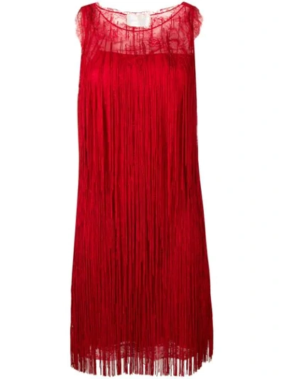 Shop Alberta Ferretti 'abito' Kleid Mit Fransen - Rot In Red