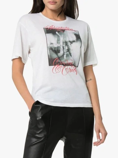 Shop Adaptation Printed Hands Graphic Cotton And Cashmere Blend T-shirt In White