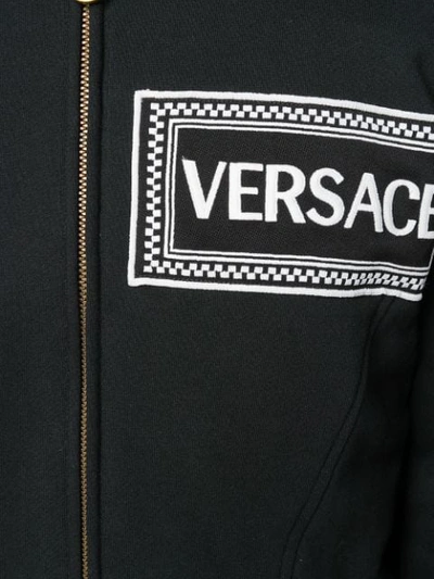 Shop Versace Cropped Logo Hoodie In Black