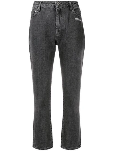 Shop Off-white Straight Cropped Jeans In Grey