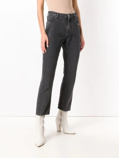 Shop Off-white Straight Cropped Jeans In Grey