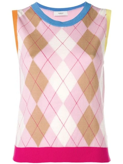 Shop Pringle Of Scotland Argyle Colour Block Sleeveless Jumper In Pink/camel