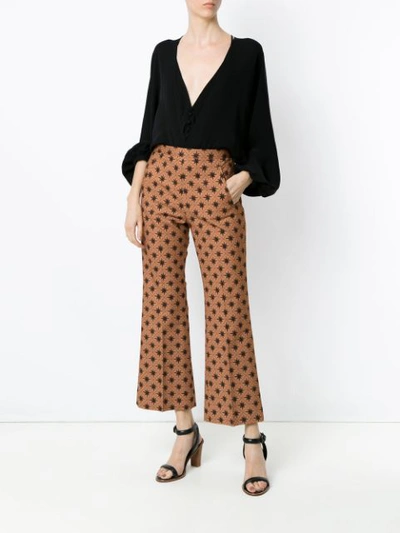 Shop Andrea Marques Wind Rose Wide Leg Cropped Trousers In Est Rosa Dos Ventos Capuccino