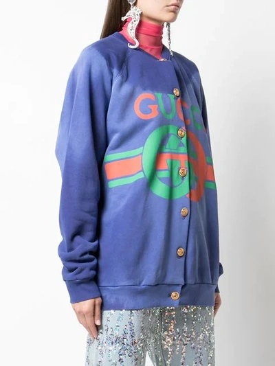 Shop Gucci Logo Bomber Jacket In Purple