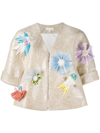 Shop Delpozo Appliquéd Floral Jacquard Jacket In Neutrals