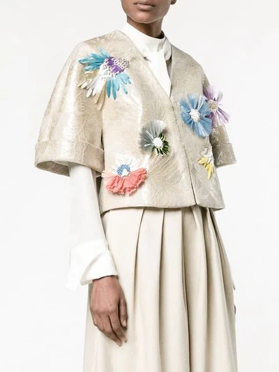 Shop Delpozo Appliquéd Floral Jacquard Jacket In Neutrals