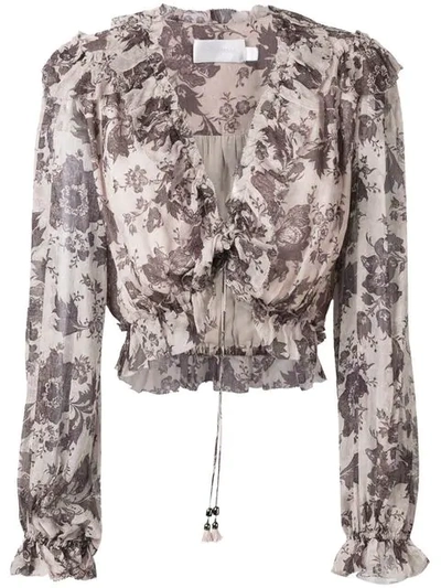 Shop Zimmermann Juno Tie Blouse In Grey