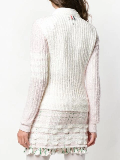 Shop Thom Browne Striped Sleeve Bouclé Knit Cardigan In Pink