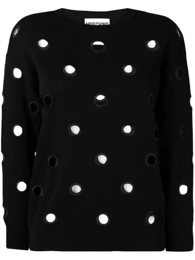 Shop Moschino Eyelet Detail Sweater In Black