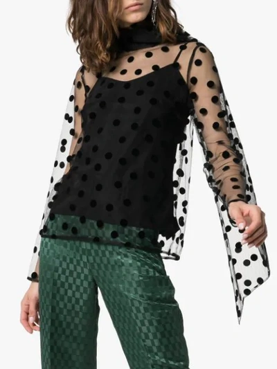 ERDEM YVONNA POLKA-DOT TIE NECK MESH BLOUSE - 黑色