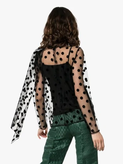 ERDEM YVONNA POLKA-DOT TIE NECK MESH BLOUSE - 黑色