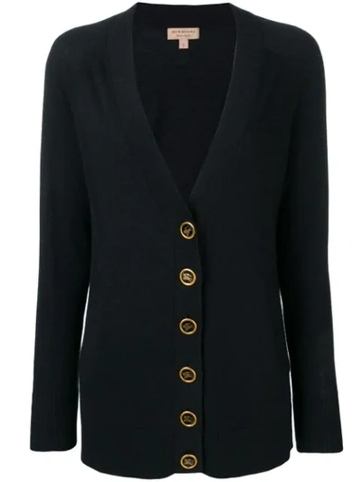 Shop Burberry Crest Button Cashmere Cardigan In Black