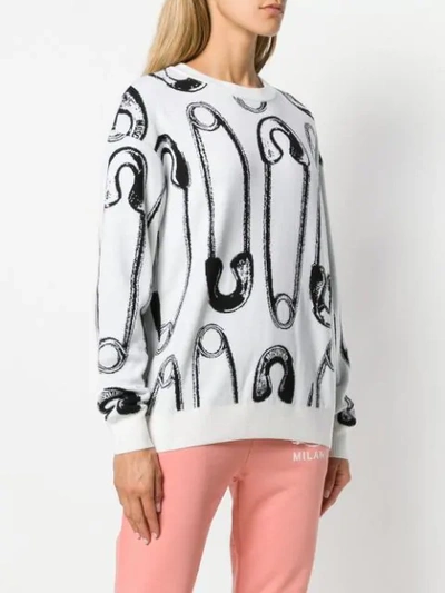 Shop Moschino Safety Pin Print Sweater - White