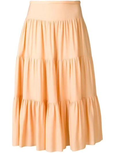 Shop Chloé Tiered Midi Skirt In Neutrals