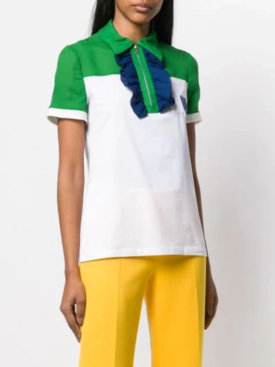 Shop Prada Ruffle Colour Block Polo Shirt In White