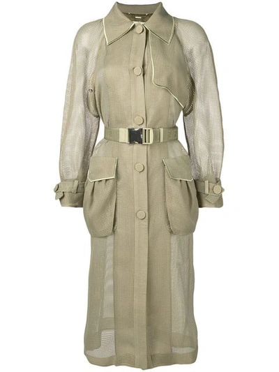 Shop Fendi Perforated Belted Trench Coat In Green