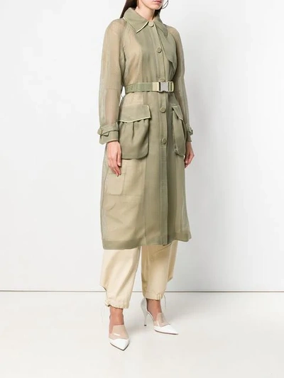 Shop Fendi Perforated Belted Trench Coat In Green