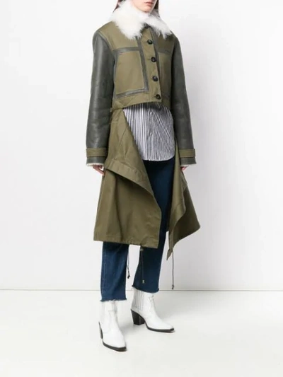 Shop Monse Patchwork Shearling Coat In Green