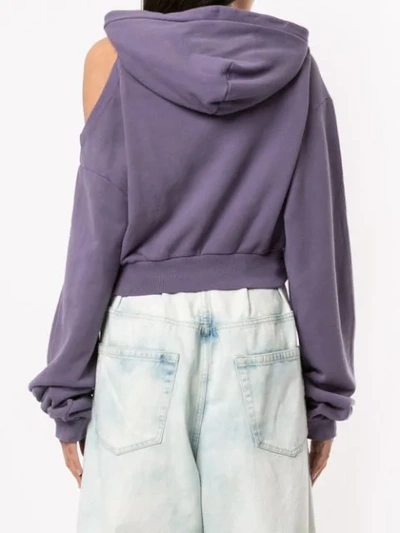 Shop Ground Zero Cut-out Shoulder Hoodie In Purple