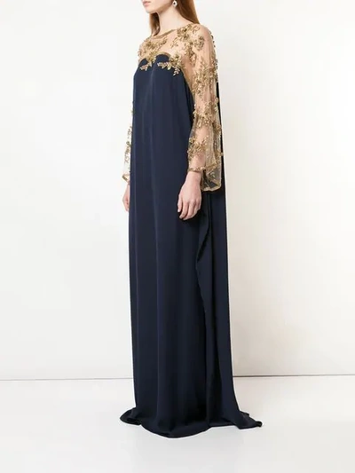 Shop Marchesa X Ramadan Embroidered Floral Draped Kaftan Dress In Blue