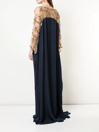 Shop Marchesa X Ramadan Embroidered Floral Draped Kaftan Dress In Blue