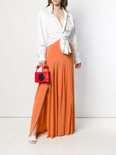 Shop Erika Cavallini Pleated Maxi Skirt In Orange